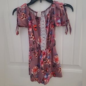 Floral Shorts Romper with Lace Detail